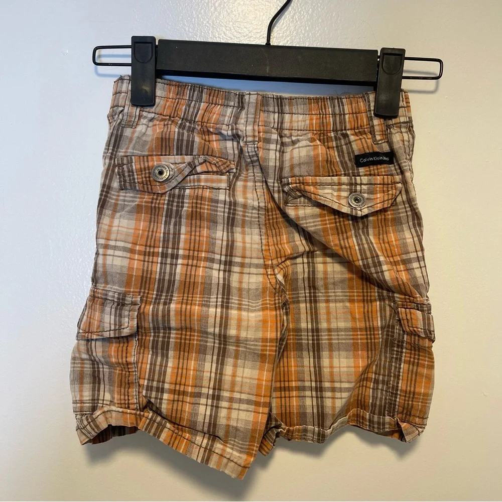 Calvin Klein‎ Plaid Orange and Brown Toddler Shorts size 3T